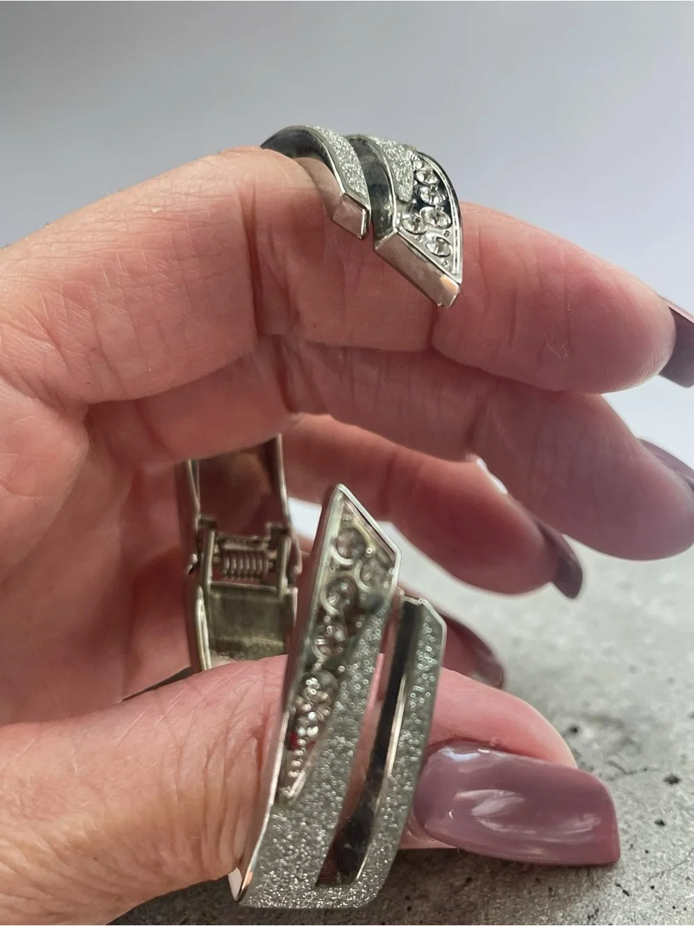 Silver Glitter Crystal Bangle Bracelet Curated Pair
